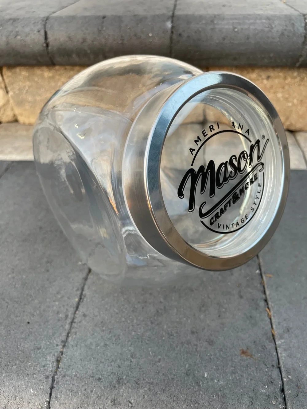 Mason Glass Pantry Jar with Silver Lid and Logo - Missing Letter ‘C’ in America